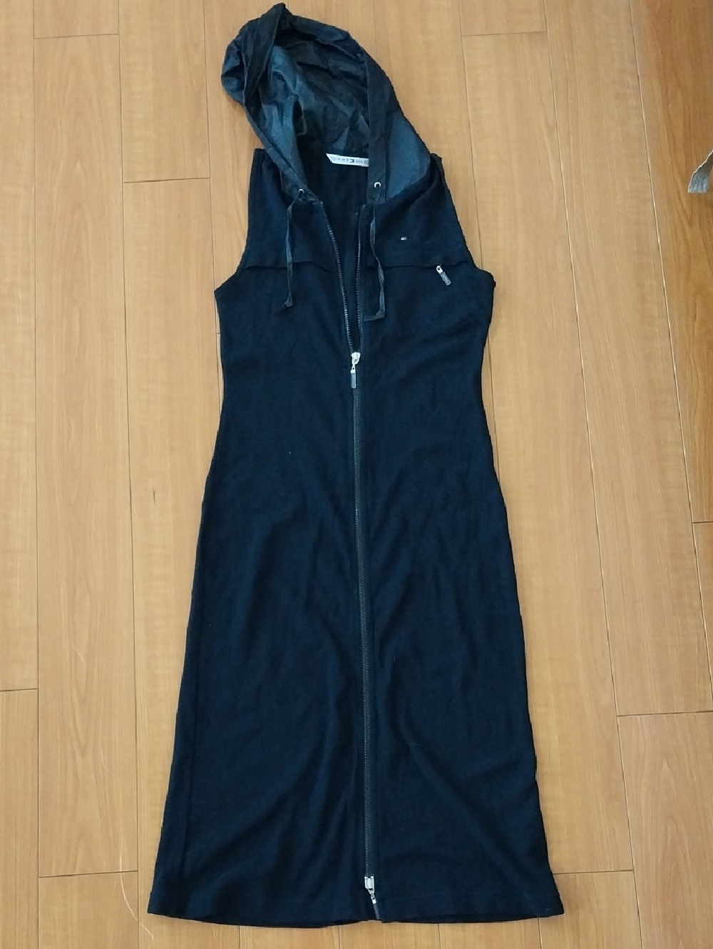 Never Worn Tommy Hilfiger Black Hooded Zip-Front Maxi Dress Shirtdress Sz M